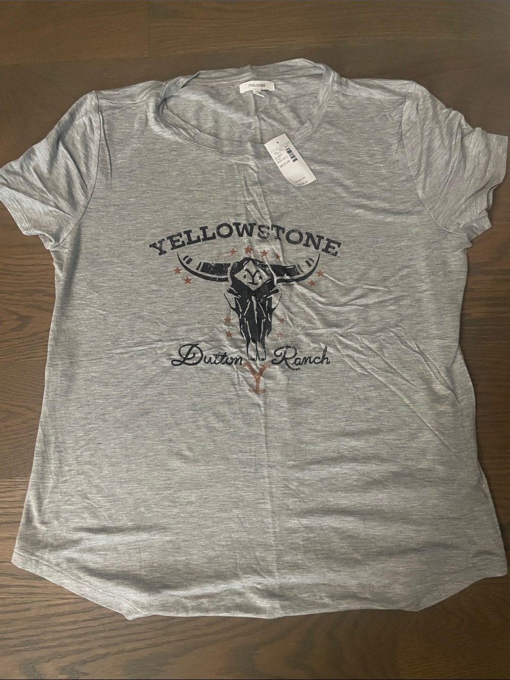 Maurices Grey Short Sleeve Graphic Tee with Black & Rust Accents
